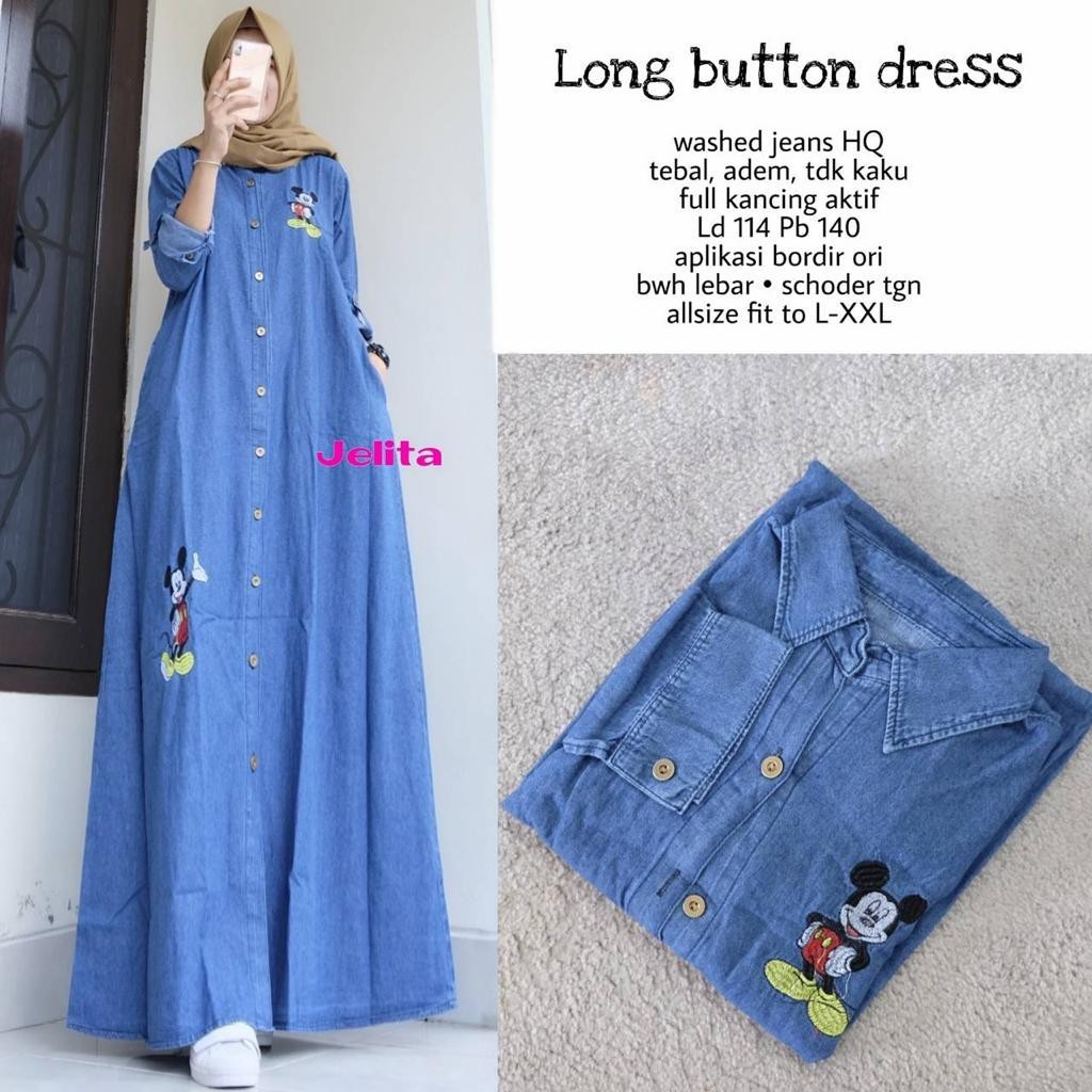 GAMIS MICKEY LONG BUTTON DRESS MAXI ORIGINAL JEANS KEKINIAN GBM