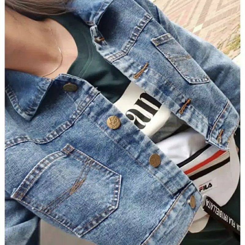 Nirina JAKET  CROP JEANS WANITA berbahan DENIM ORIGINAL untuk CEWEK KEKINIAN