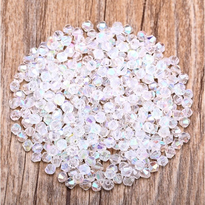 1 Tali Manik-Manik Kaca Kristal Austria Putih Ukuran 4mm Untuk Penanda Perhiasan Kalung Gelang