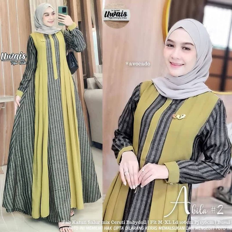 AS Dress Abila Maxy / gamis kombinasi katun dan ceruty / gamis L-XL ld106 / gamis pesta / fashion mu