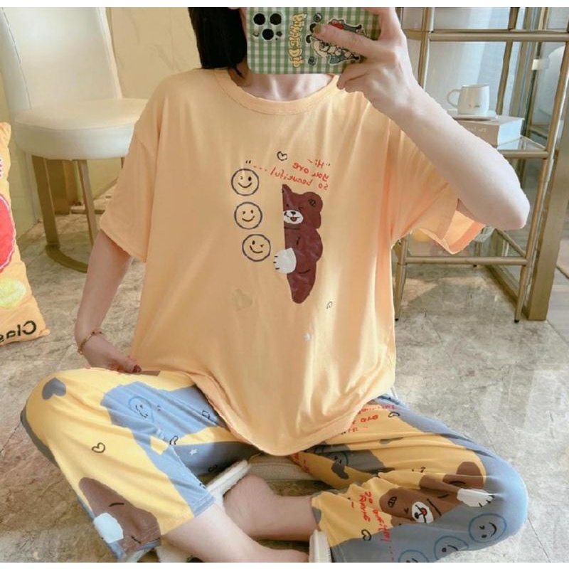 WM / piyama cp murah / piyama cp import / piyama import / piyama wanita / piyama cewek / piyama cp-Bear smile