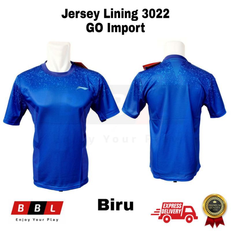 Kaos Badminton Lining 3022 Biru GO Import / Jersey badminton Import / kaos bulutangkis murah