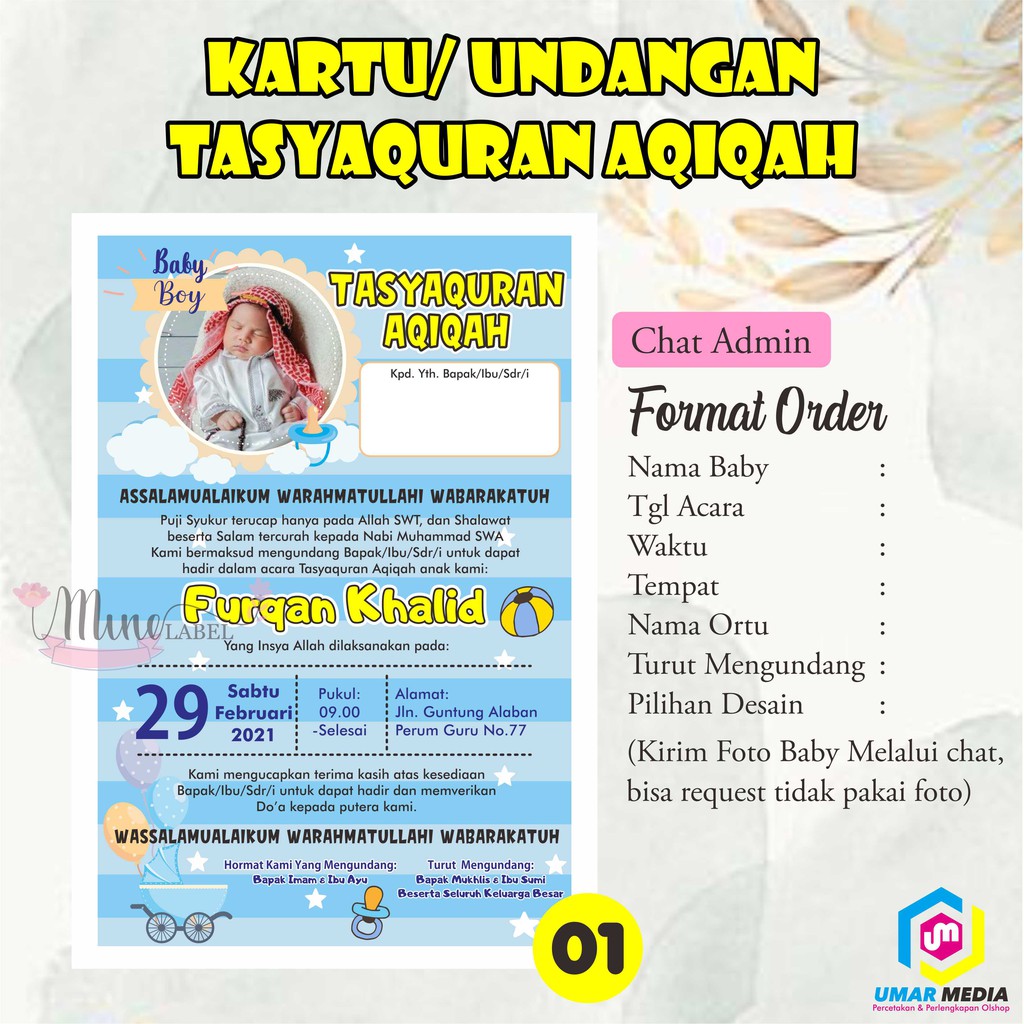 Kartu Undangan Tasyakuran Aqiqah Syukuran Kelahiran Baby Shower Tedak Siten