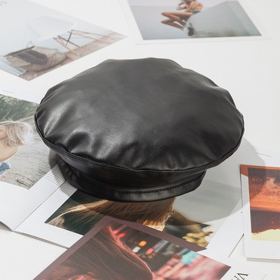 BEKP topi beret baret topi mangaka komikus kulit imitasu pu leather korea wol winter musim dingin