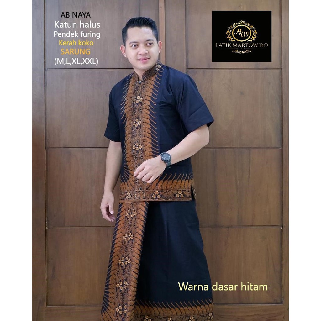 Sarko Abinaya Dasar Hitam Martowiro kemeja batik solo pria lengan Pendek full furing premium 240.000