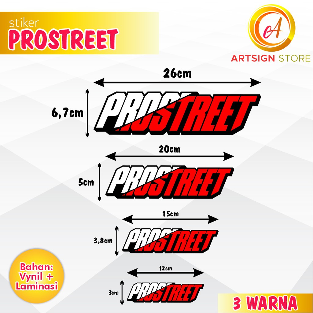 

Stiker Prostreet / Stiker Pro Street / Cutting Stiker Prostreet 3 Warna 10cm 12cm 15 20 26cm