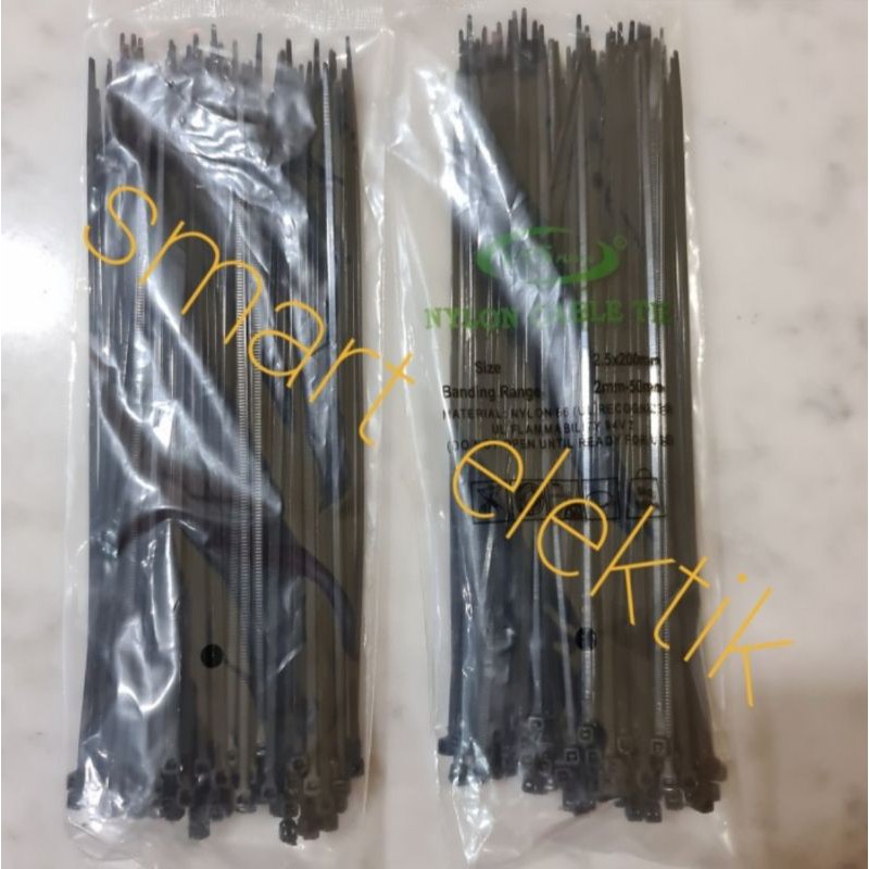 Kabel Ties Hitam Ukuran 2,5 × 200mm Bahan Nylon/ Kabel Tis 20cm Kecil Hitam/ Tali Ripet 20cm