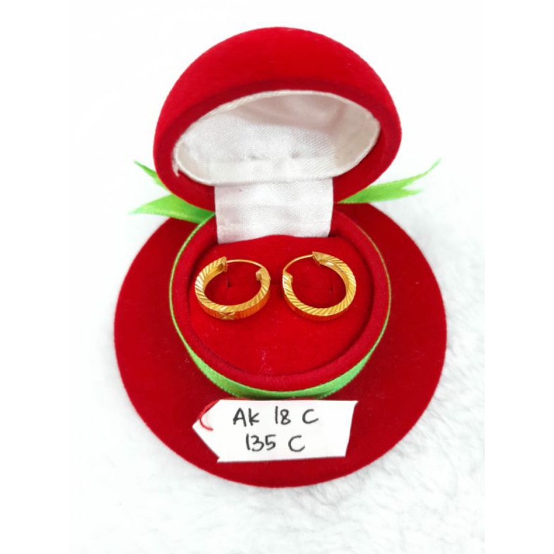 Ak18C135C anting giwang earrings kriol model garis2 emas kuning asli berat 1.050 kadar 70% 16k
