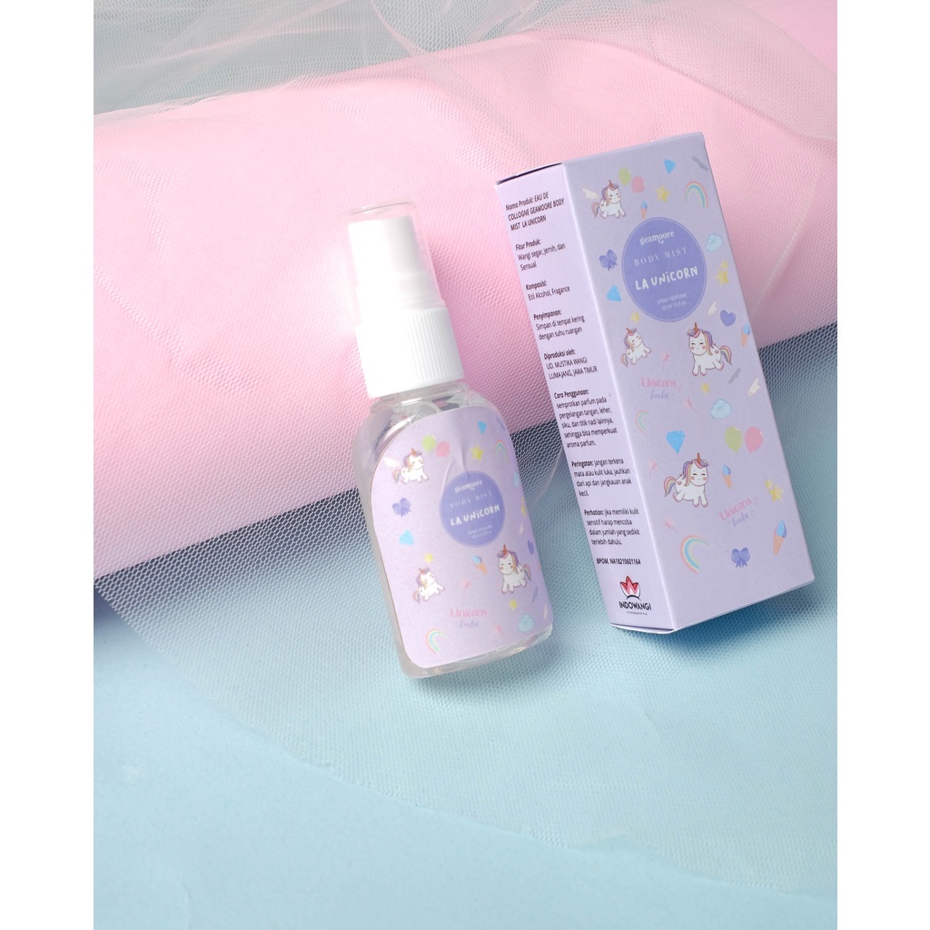 [BPOM] GEAMOORE BODYMIST PARFUM 30ML BODY MIST PARFUME LA UNICORN MY BUBBLE GUM PEACHY MATE MERMAID DREAM-La Unicorn