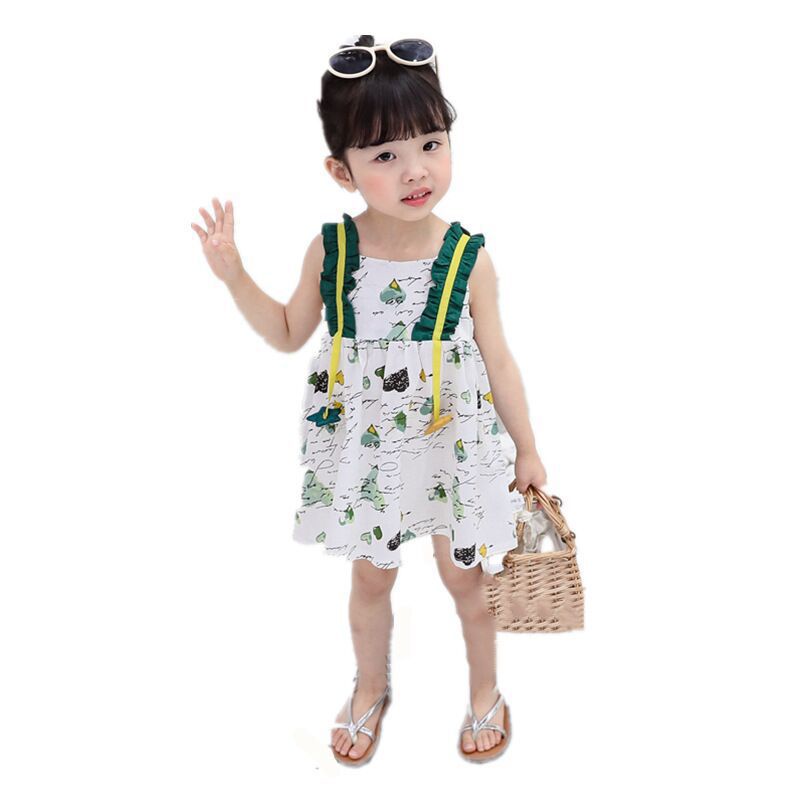 1-4 tahun pakaian anak-anak gadis daun print one-piece rompi rok rok putri musim panas anak-anak kecil