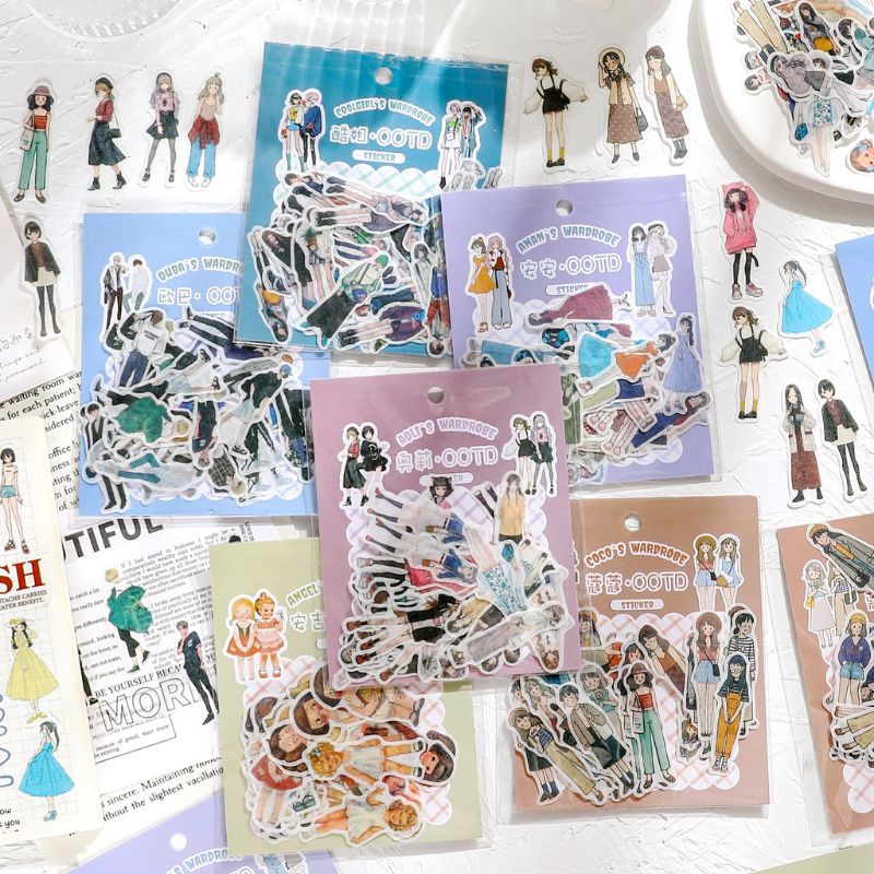 

KIANDAA 40pcs STICKER PACK BAHAN WASHI STIKER DIE CUT SCRAPBOOK MOTIF WARDROBE FASHION KOREA DECO JURNAL DIARY STATIONERY MAKASSAR COD KIANDA