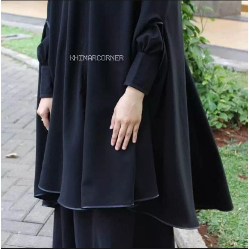 Khimar Syarii Jetblack Bolong Tangan / Cardigan / boltang / lengan bolong / jilbab bolong tangan