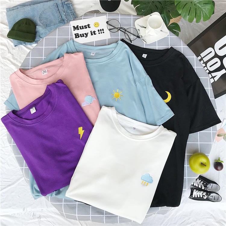 KOR-50 kaos import korea jepang bordir weather cute atasan wanita