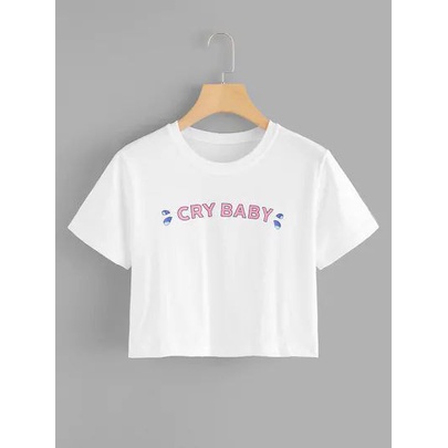 Clothing May - Kaos Crop Top Cry Baby Kaos Distro Croptop Atasan Krop Top Wanita Cewek Viral