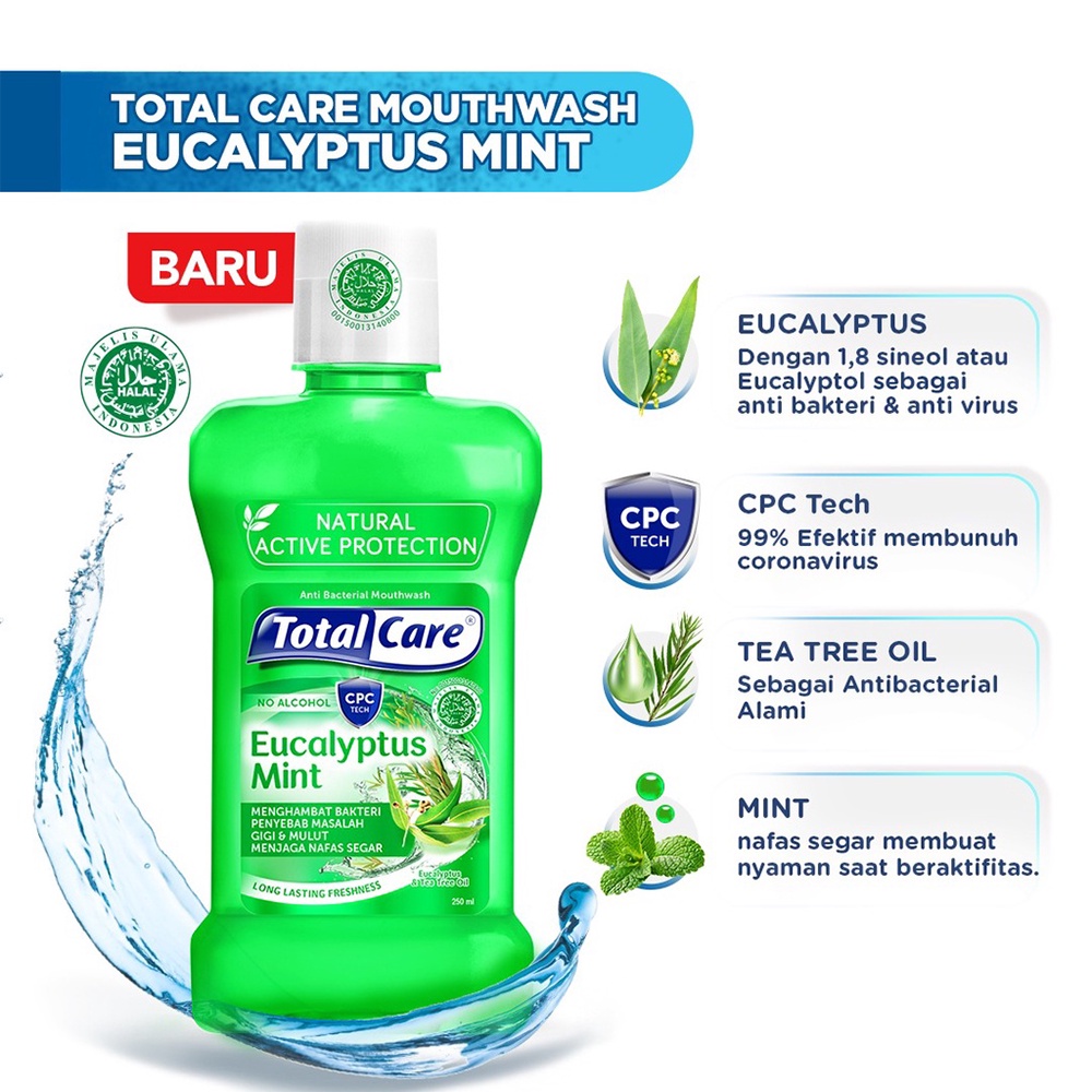 ❤ Under100 ❤ TOTAL CARE Anti-Bacterial Mouthwash 250ml | No Alcohol | Natural Obat Kumur | Pembersih Mulut | Nafas Segar | Mulut Bersih