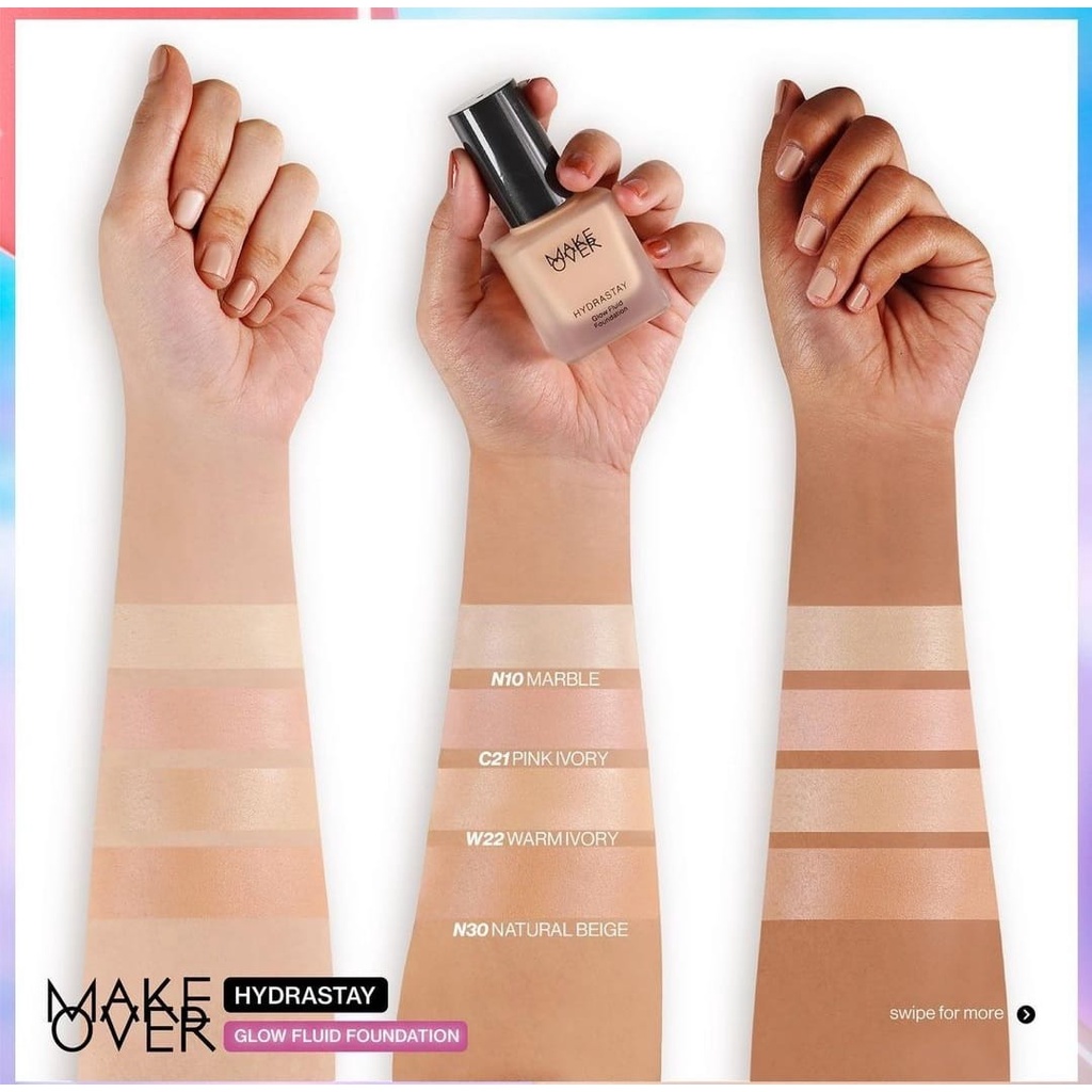 `ღ´ PHINKL `ღ´ 🅼🅰🅺🅴 🅾🆅🅴🆁 MAKE OVER Hydrastay Liquid Glow Foundation alas bedak full coverage