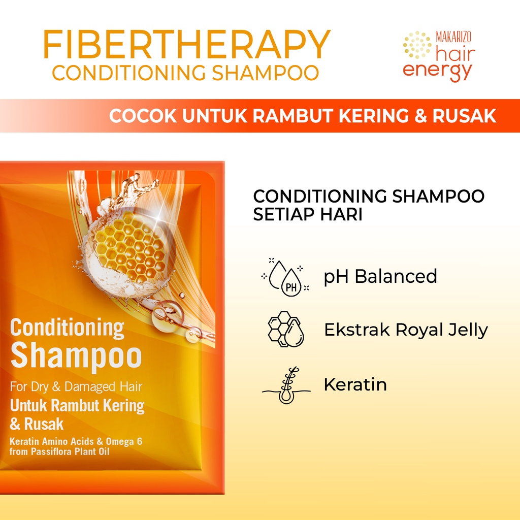 Makarizo Hair Energy Fibertherapy  Conditioning Shampoo Royal Jelly 10 mLx12 / Shampo Kondisioner-4