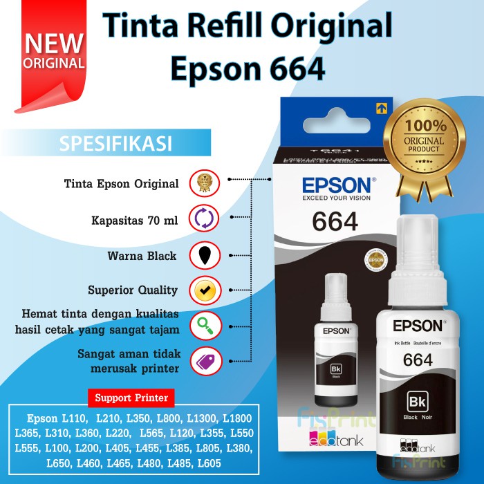 Tinta Printer Epson Original L355 L350 L360 L365 L455 L550 L555 L565 B21