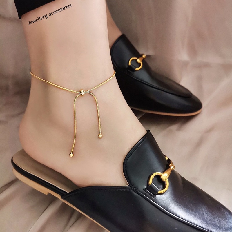 Gelang Kaki Titanium Polos Serut Gold 24K Vintage Korea Fashion Style