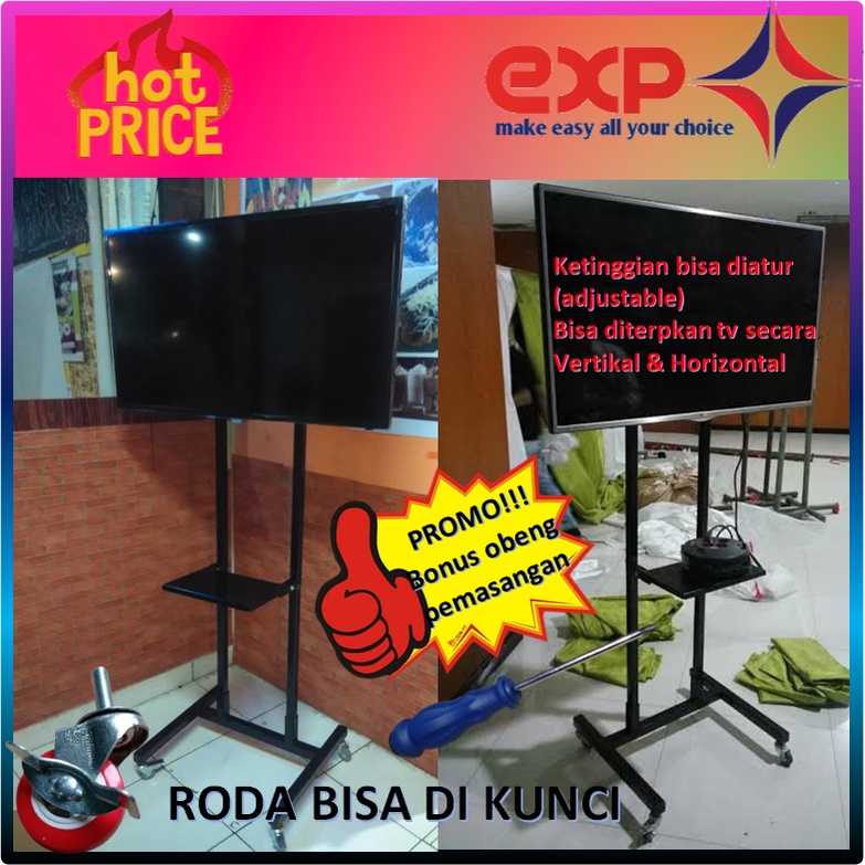 Garansi cocok!!! Bracket TV Standing 32&quot; s/d 65&quot; SAKURA pakai RODA KOKOH 100% BESI MURNI