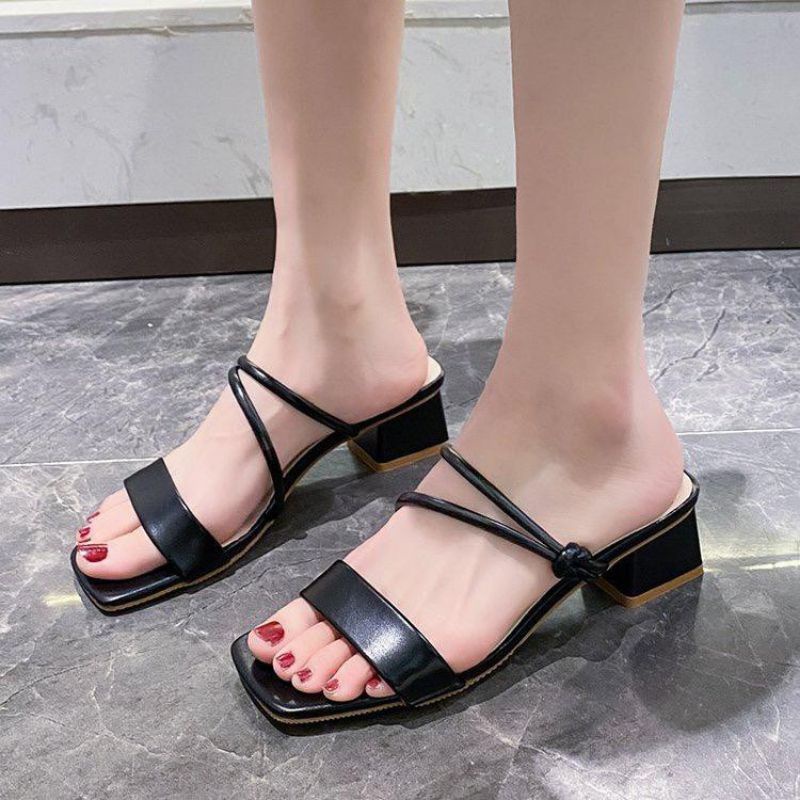 sandal hels wanita hak tahu 3cm hels hak chuky tali RAINA