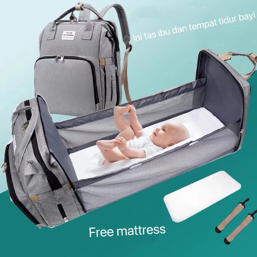 Tas Ransel Bayi Multifungsi Tempat tidur lipat Baby diapers bag Perawatan tas Perlengkapan Anti Air - 2023