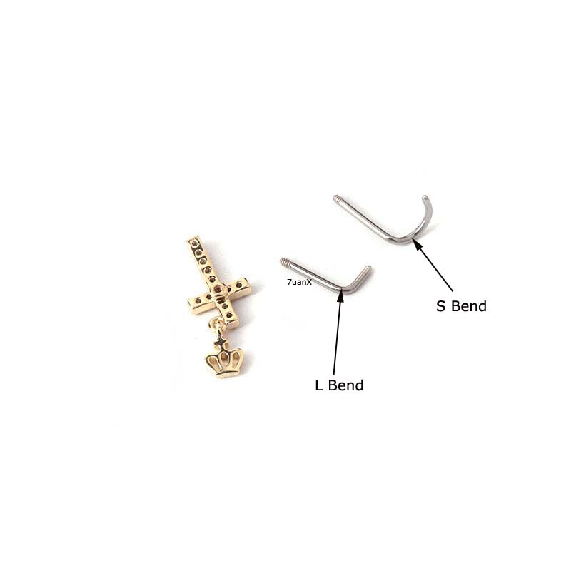 1pc Anting Tusuk Hidung Bentuk L Bengkok Bahan Stainless Steel Dengan Zircon