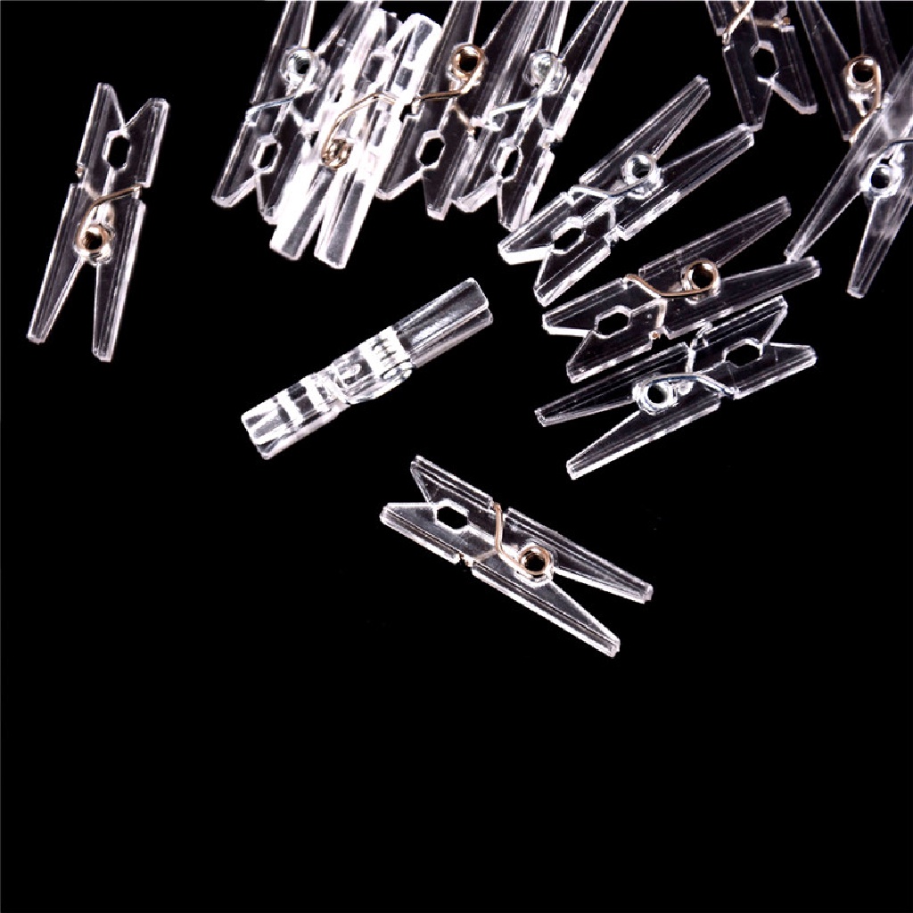 HA 20pcs Mini Clear Plastic Doll Clothespin Photo Paper Peg Clips Laundry Hangers ID