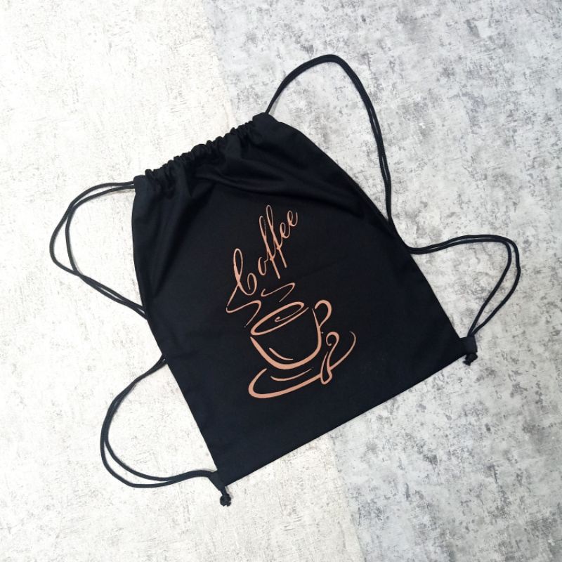 STRINGBAG TAS RANSEL SERUT SABLON CUP COFFEE | BAHAN DRILL HALUS PREMIUM | KIIYOOMII