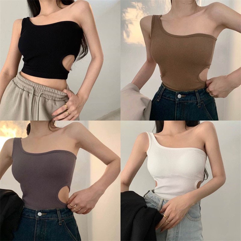 GO! BR627 Bra Tanktop Satu Shoulder Wanita Crop Kamisol Korean