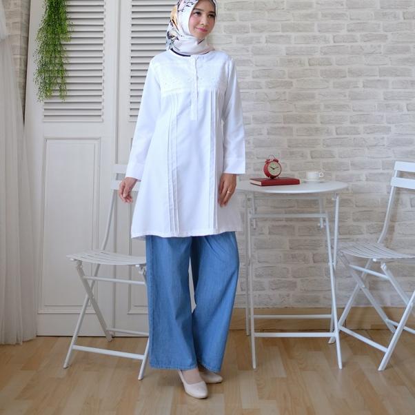 ((TERLARIS)) tunik putih muslim atasan tunik baju tunik putih atasan tunik putih wanita fashion jumb