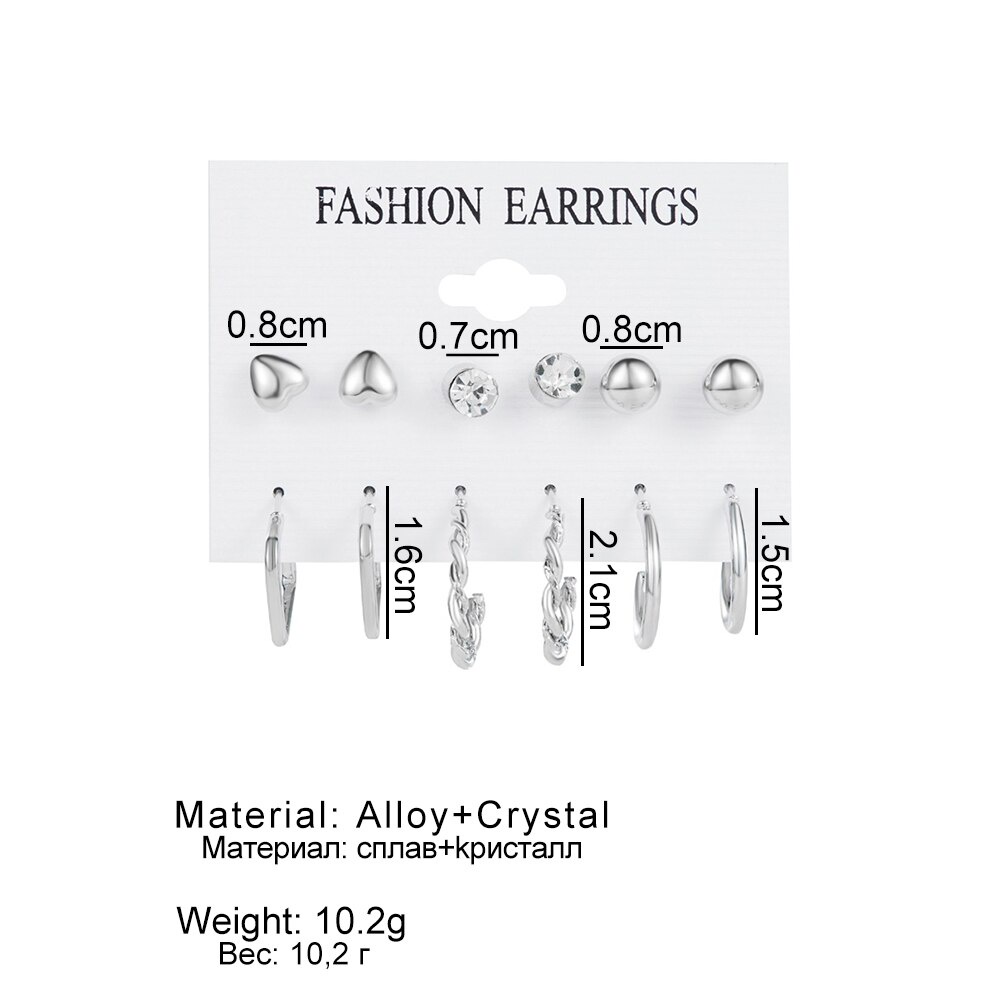 12pcs / Set Anting Tusuk Silver Hias Kristal / Cubic Zircon / Mutiara Untuk Wanita