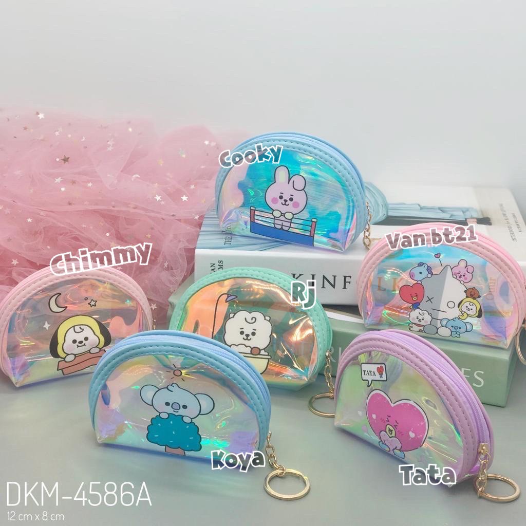 dompet kecil dompet koin hologram kpop bts bt21 gantungan kunci / tas dk21 metalik waterproof