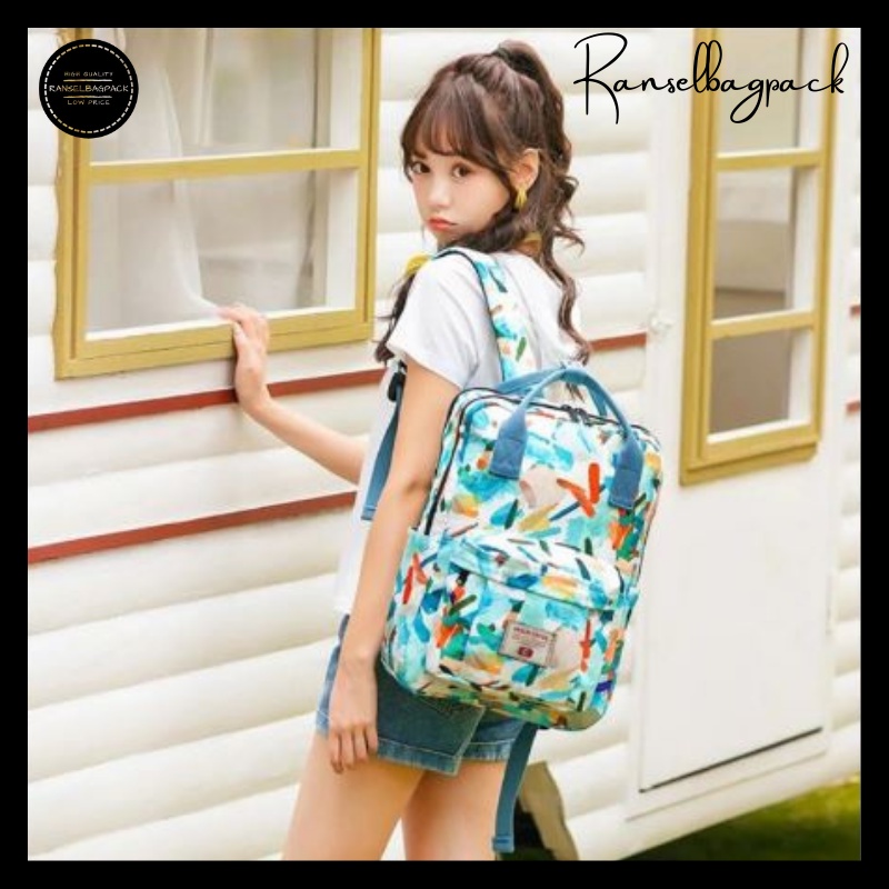 Tas Ransel Wanita - Backpack Punggung Bahu Model Korea Terbaru Murah Bagus Import Lokal Original Simple Fashion Elegan Casual Traveling Sekolah Kuliah Kerja Laptop Kapasitas Besar Waterproof Anti Air Nilon Perempuan Cewek