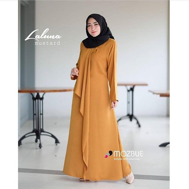 (WOLFIS) LALUNA DRESS MUSTARD | Gamis Maxi Dress Polos Linen | mala VG1