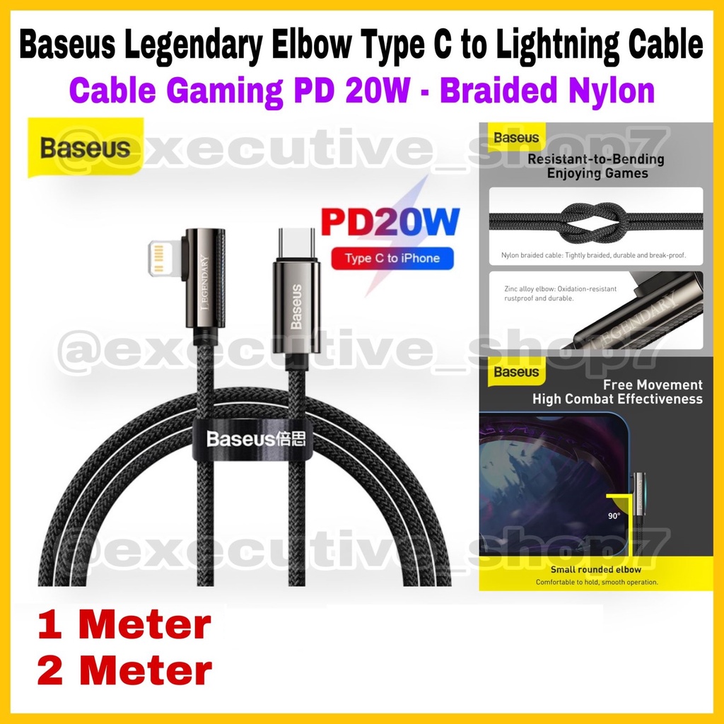 Baseus Legendary Elbow Type C to Lightning Cable - Cable Gaming PD 20W - Braided Nylon 1M/2M