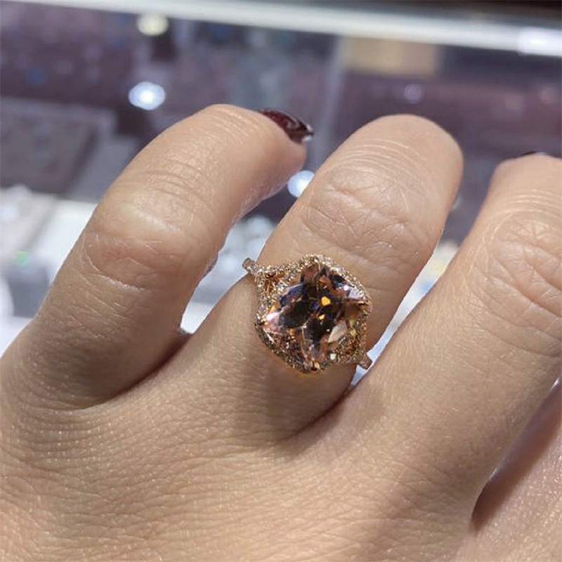 Fancyqube Cincin Tunangan Warna Rose Gold Untuk Wanita