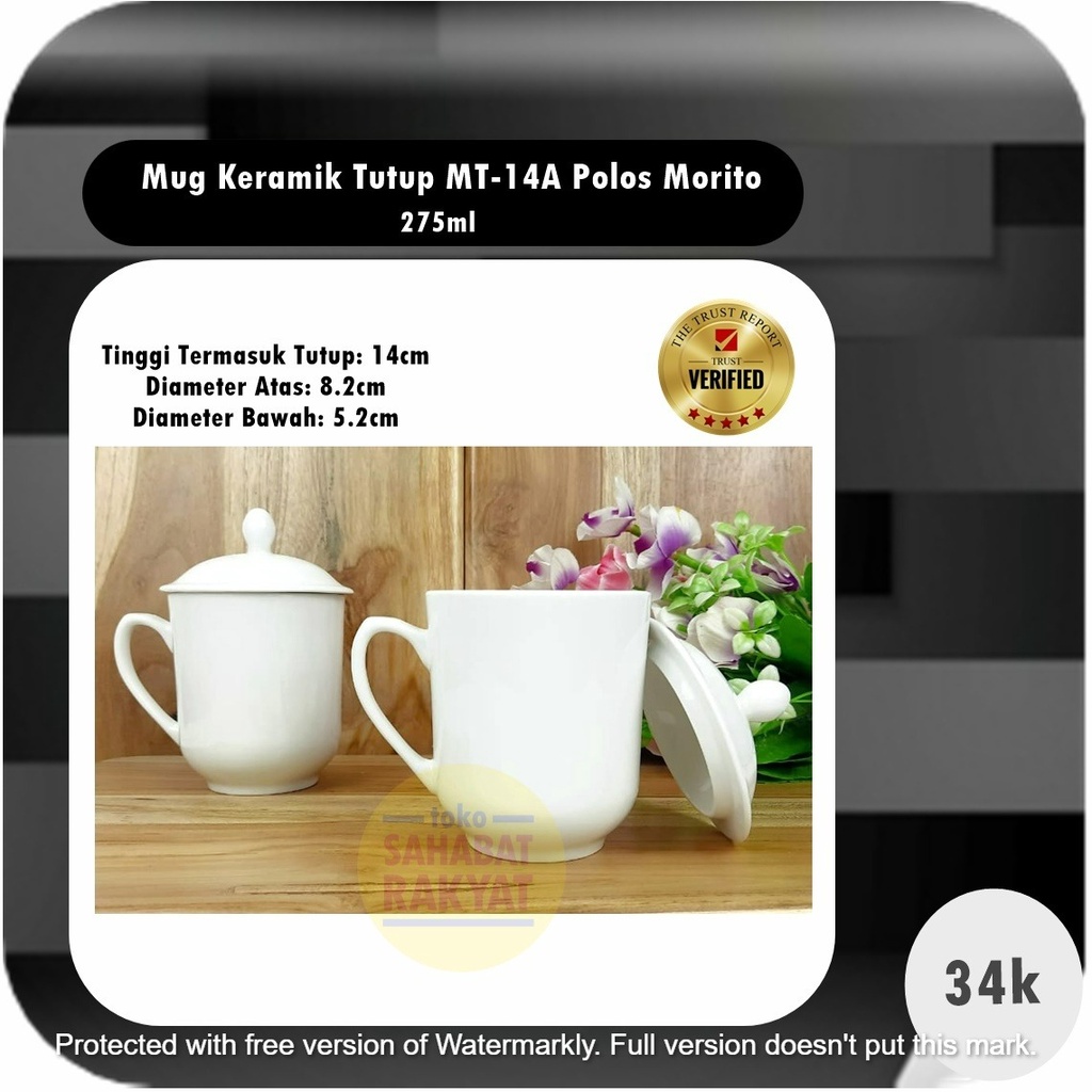 UTU030T Mug Tutup MT-14A White Polos Morito 275ml