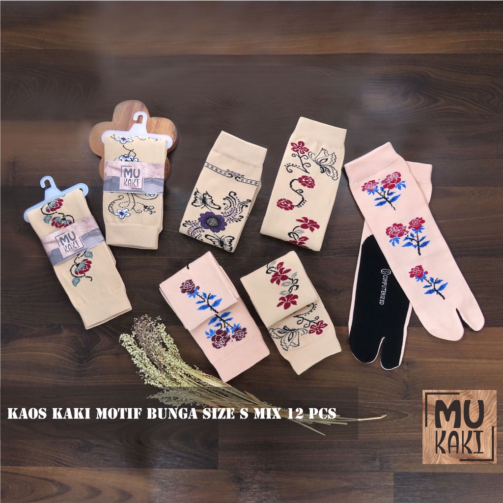 Paket Kaos Kaki Motif Bunga Ukuran S Isi 12 Pasang Murah Mukaki