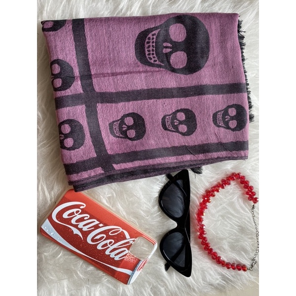 pashmina skull / shawl skull / scarf skull / pashmina motif tengkorak / Mr. Skull Sutra Light Purple