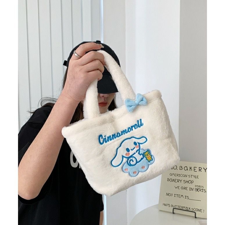 Tas Tote Bag Tenteng Bulu Sanrio Character Contestants CINNAMOROLL White Lucu Imut Gemoy Empuk Halus Karakter Kartun