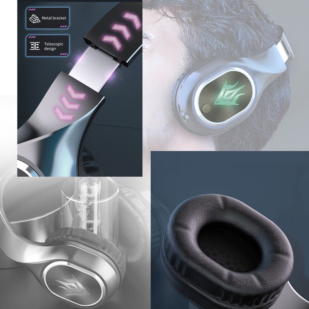 NEW Headphone Bluetooth T2 Headset Musik Gaming dengan Lampu LED/RGB dan Mic Suara HIFI Bass Mantap