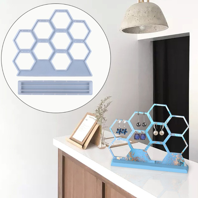 Glitter DIY Jewelry Show Rack Resin Mold Hexagonal Earrings Display Stand Silicone Mould