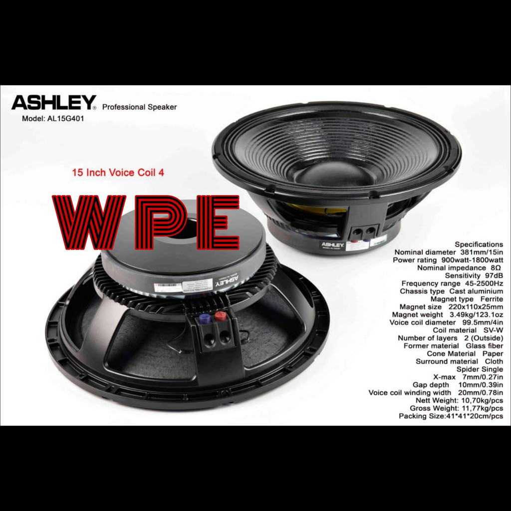 speaker komponen woofer ashley al15g401 original 15inch low sub