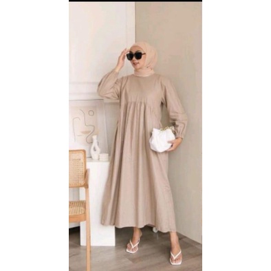 Baju Long Dress Tunik Wanita Polos Midi Dress Jumbo Remaja Big Size Basic Rempel Sleting