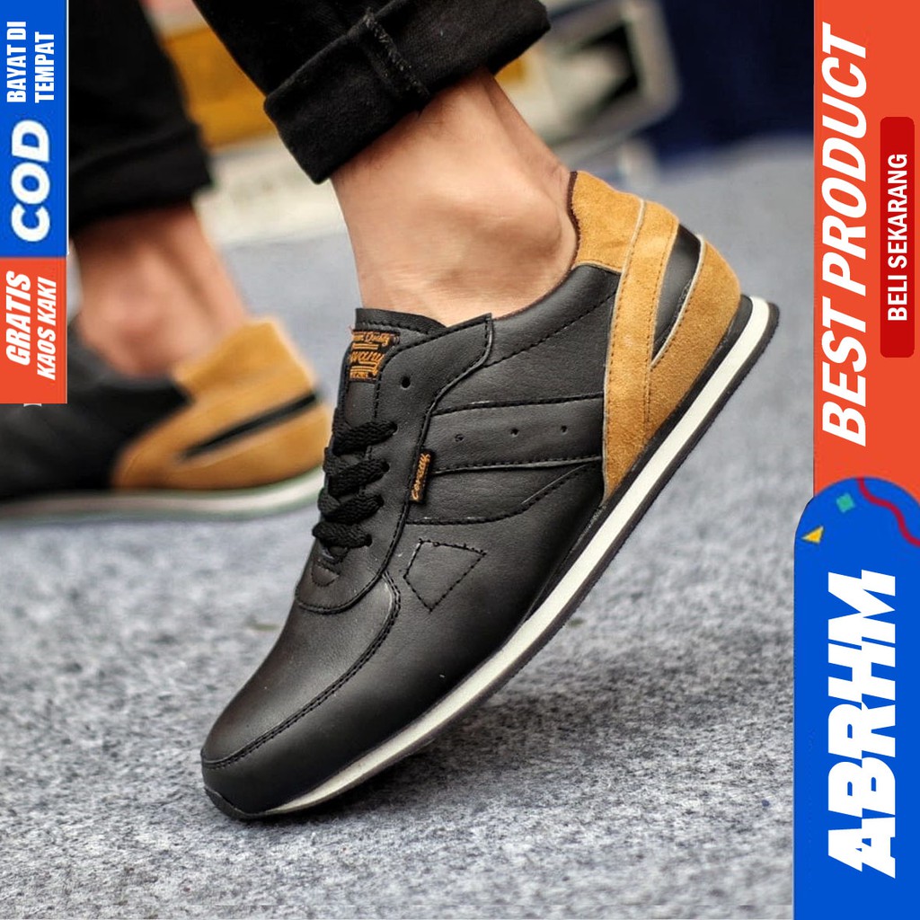 ABRHM X JELLAL Sepatu Casual Sneaker Pria Sepatu Pria Casual Sneakers Kulit Asli Original Cowo / Cowok Sepatu Kasual Kerja Kuliah Gaya Santai Keren Kekinian Orignal Murah Terlaris