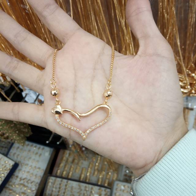 Kalung koye love cantik permata perhiasan wanita titanium gold 18k