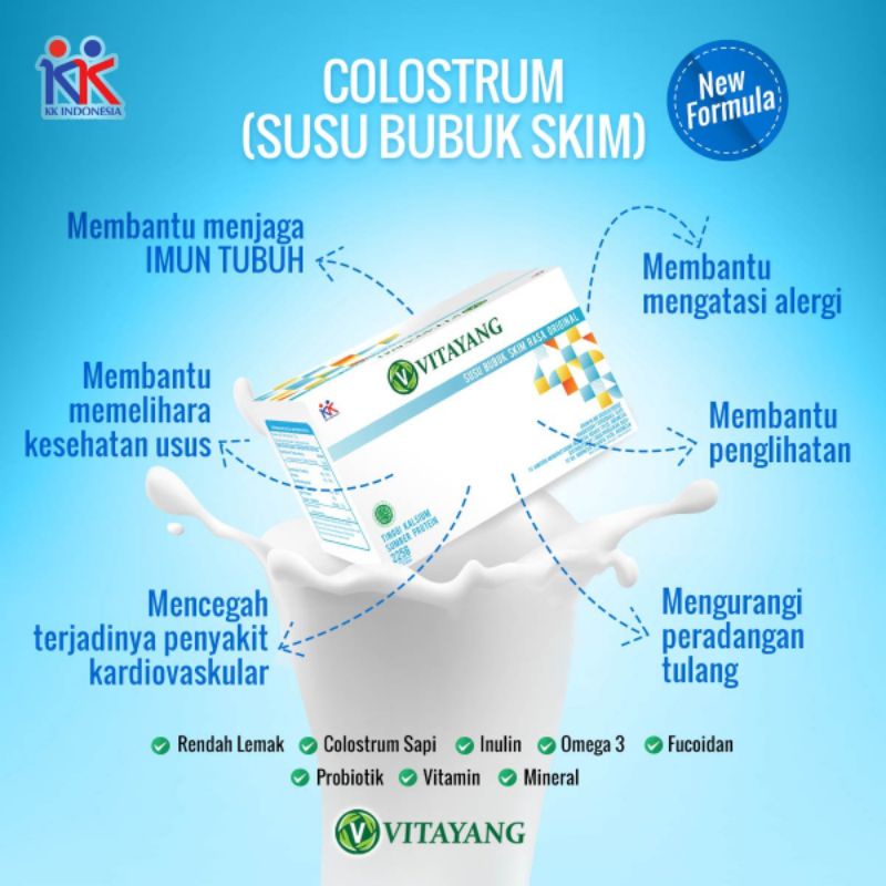 Vitayang Susu Skim Bubuk Colostrum Rasa Original kk indonesia Susu Skim Bubuk Kolostrum Antibiotik Anti Virus antioksidan imunitas tubuh