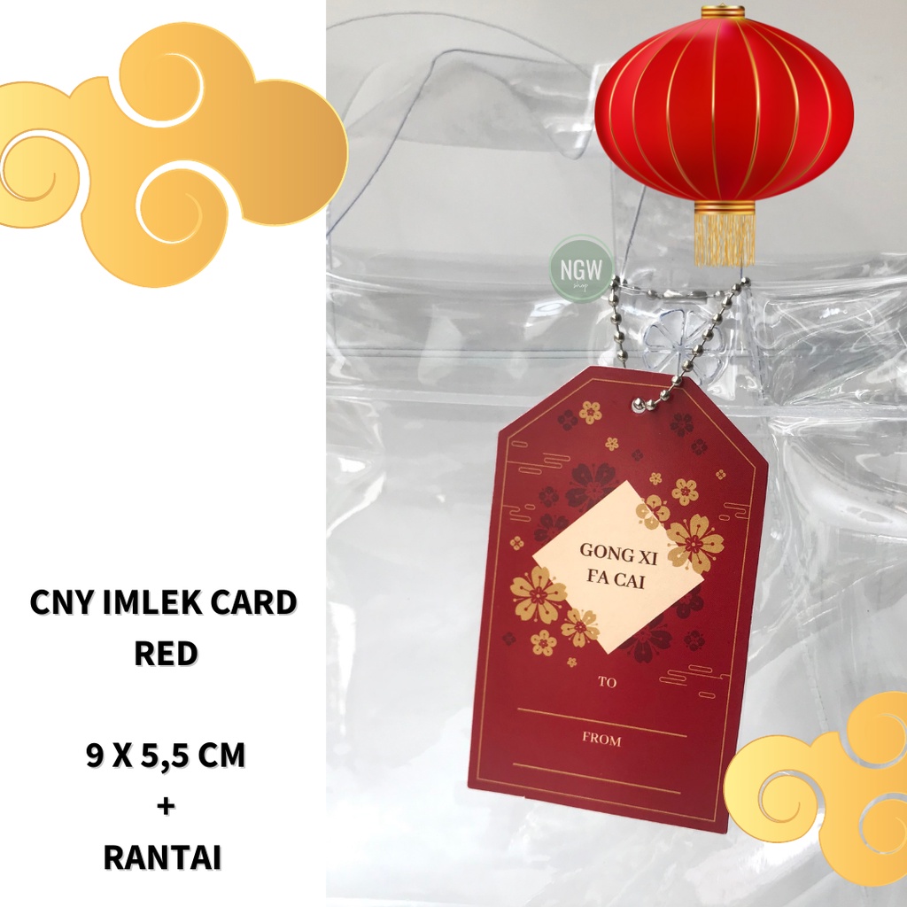 Kartu imlek CNY chinese new year tag set + rantai - merah