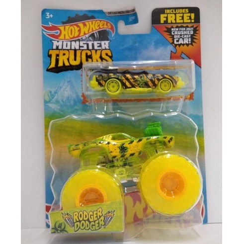 Diecast Hot Wheels Monster Trucks RODGER DODGER x CRUSHED COUPE SPEED BUMP Glow Jam 64 HW Combo Car